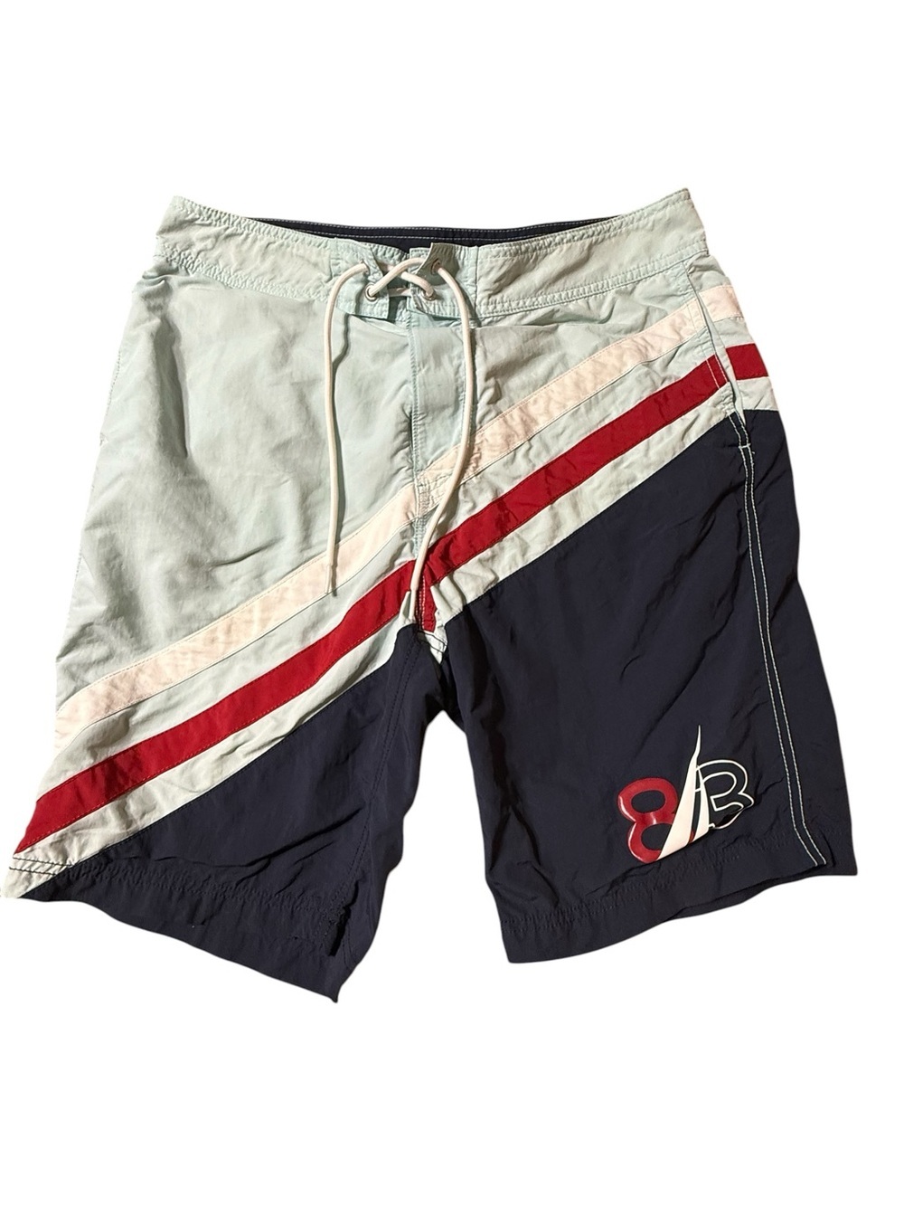 Vtg 90s Nautica Colorblock Board Shorts Men 32W NS-83 Logo Swim Trunks Navy Red